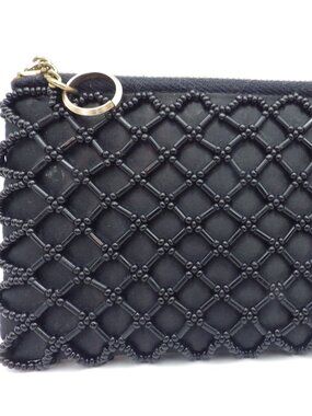 Vintage Black Beaded Change Purse with Chain & Ring/ Bag Tag